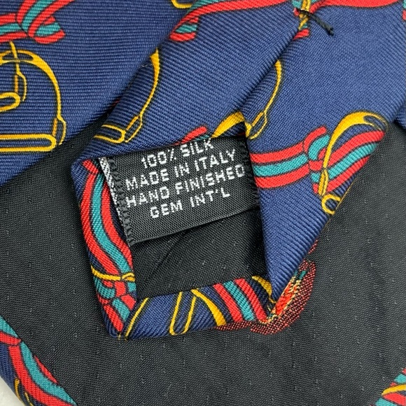Gucci Vintage Tie Printed Silk Equestrian Stirrup Navy Pattern Vtg One Size - Picture 7 of 8
